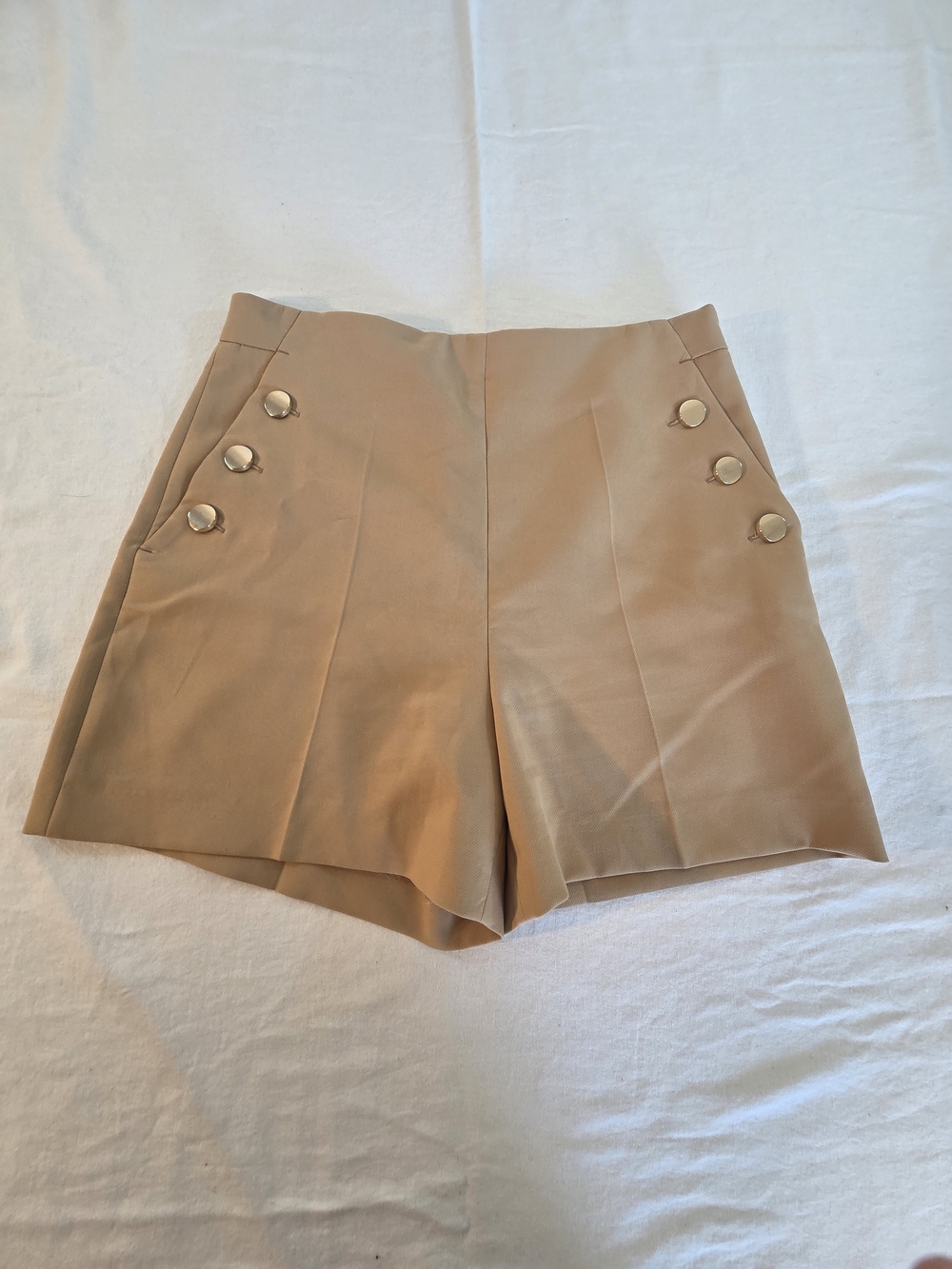Zara High-Rise Tan Sailor-Button Women's Shorts